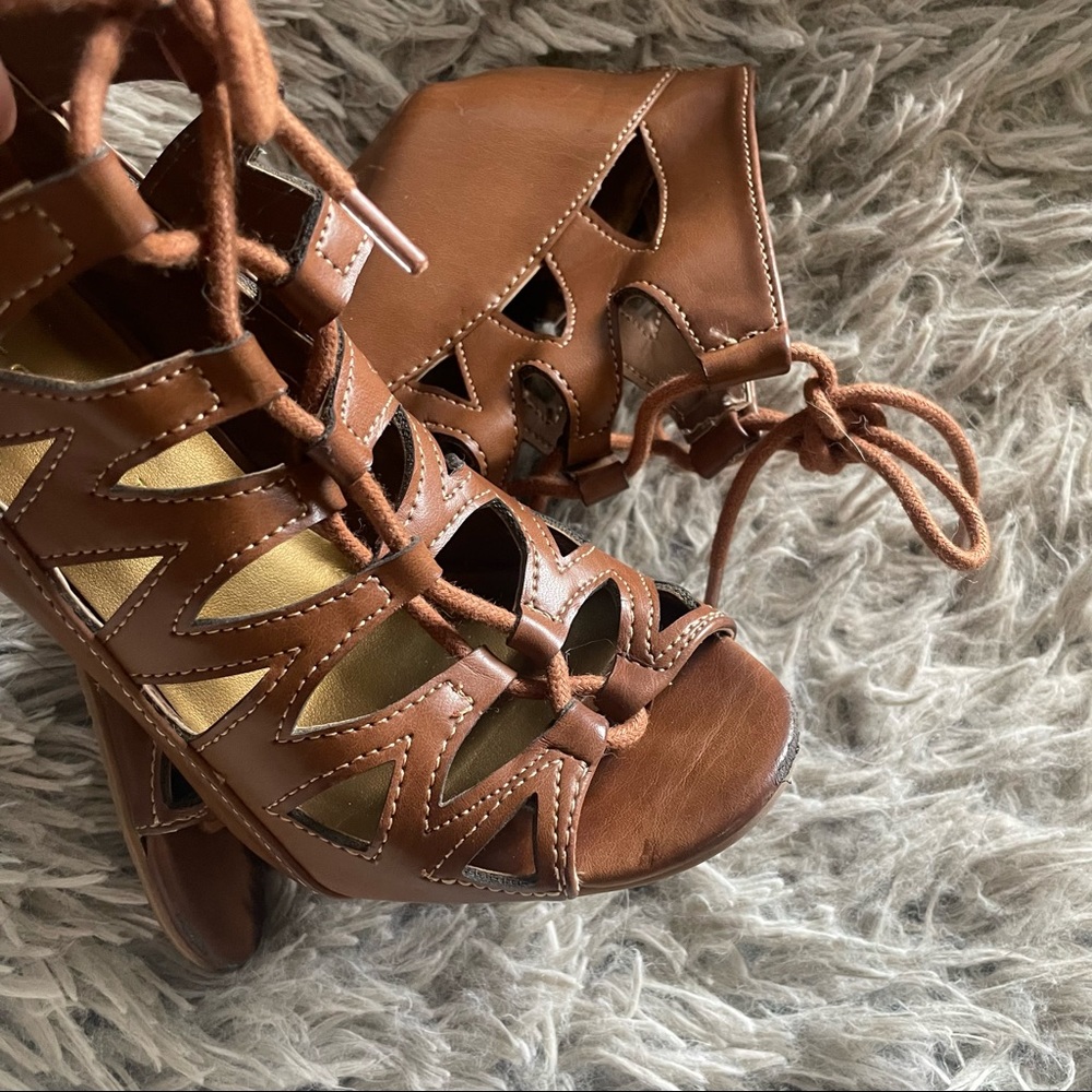 Brown Lace Up Stiletto Heels - Picture 3 of 3